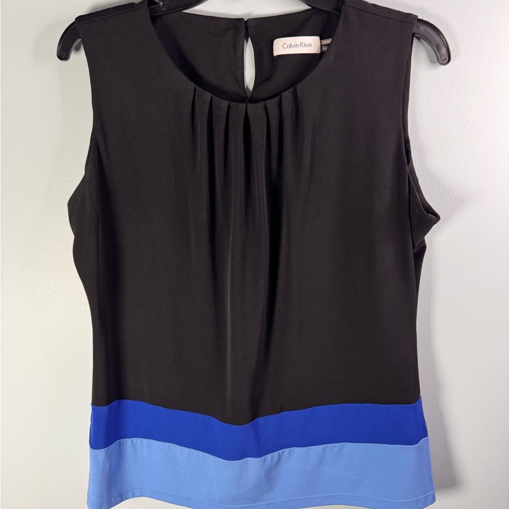 Calvin Klein Black and Blue Colorblock Blouse - Picture 4 of 6